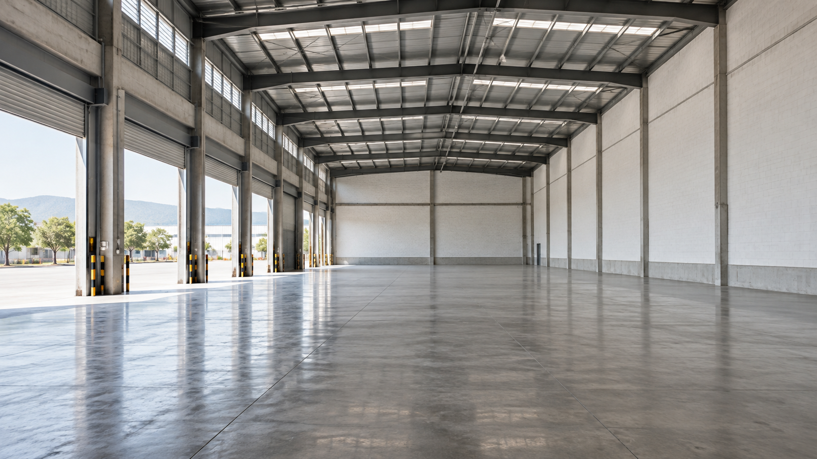 Interior despejado de la bodega industrial